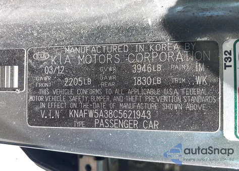 2012 Kia Forte Sx from USA, damaged, VIN KNAFW5A38C5621943